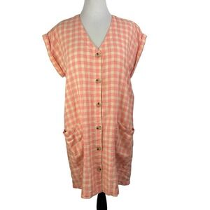 LOU & GREY Pink Cream Gingham Check LINEN SHIRT DRESS LP Petite Summer Beach